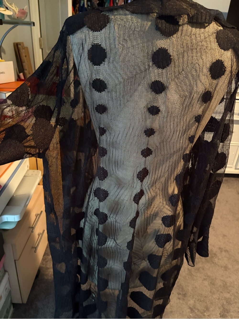 Black Sheer Polka Dot Duster Cardigan - Picture 5 of 9